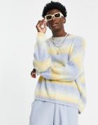 Asos Design Knitted Textured Sweater With Blue & Yellow Ombre Stripes-blues
