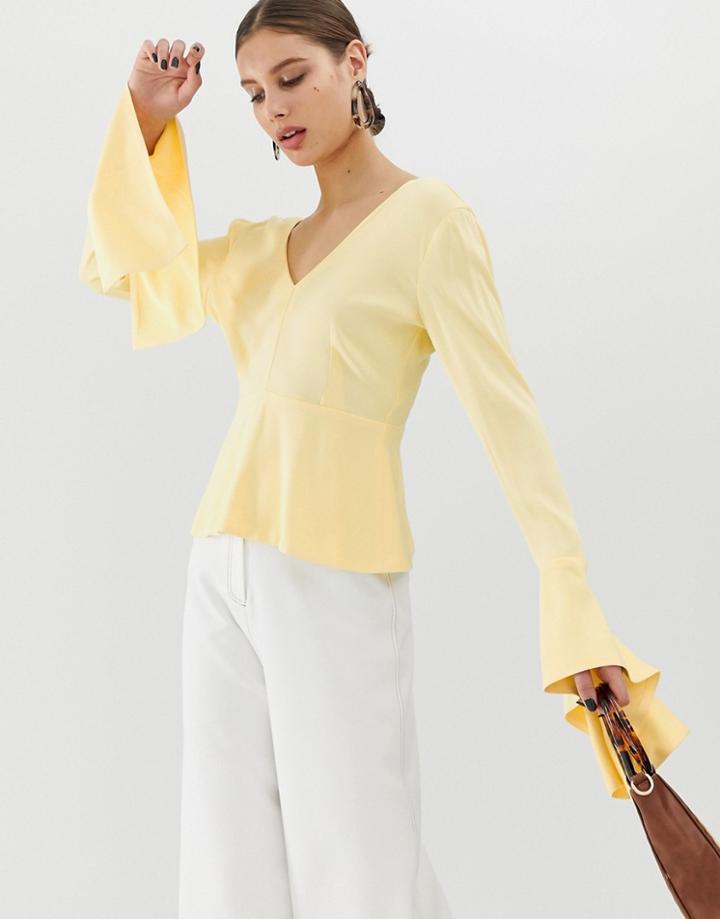 Asos White Deep V Neck Tie Cuff Top-yellow