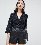 River Island Faux Leather Belted Shorts In Black - Black