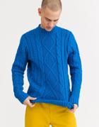 Asos Design Heavyweight Cable Knit Turtleneck Sweater In Cobalt Blue