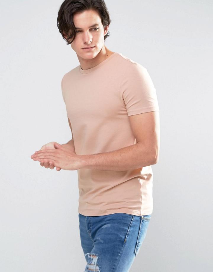 Asos Muscle T-shirt In Pink With Crew Neck - Pink