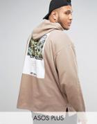 Asos Plus Oversized Hoodie With Palm Print - Beige