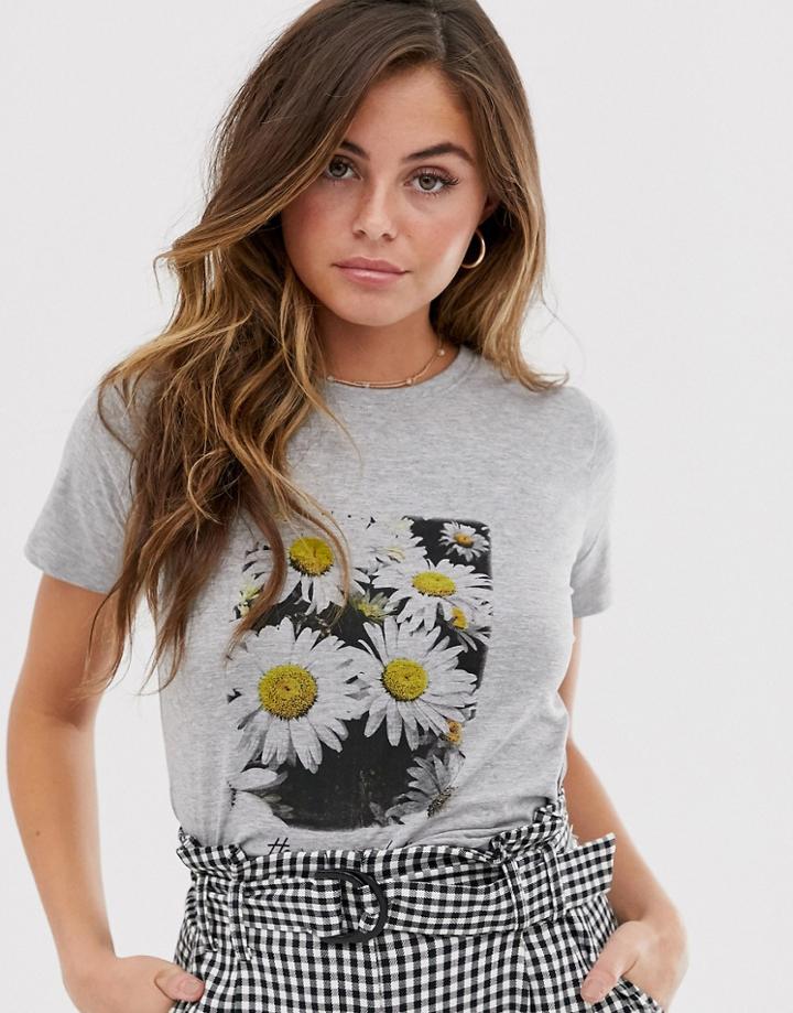 New Look Daisy Photographic Tee In Gray
