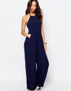 Esprit Halter Neck Wide Leg Jumpsuit - Navy