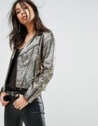 Bolongaro Trevor White Gold Biker Leather Jacket - Gold