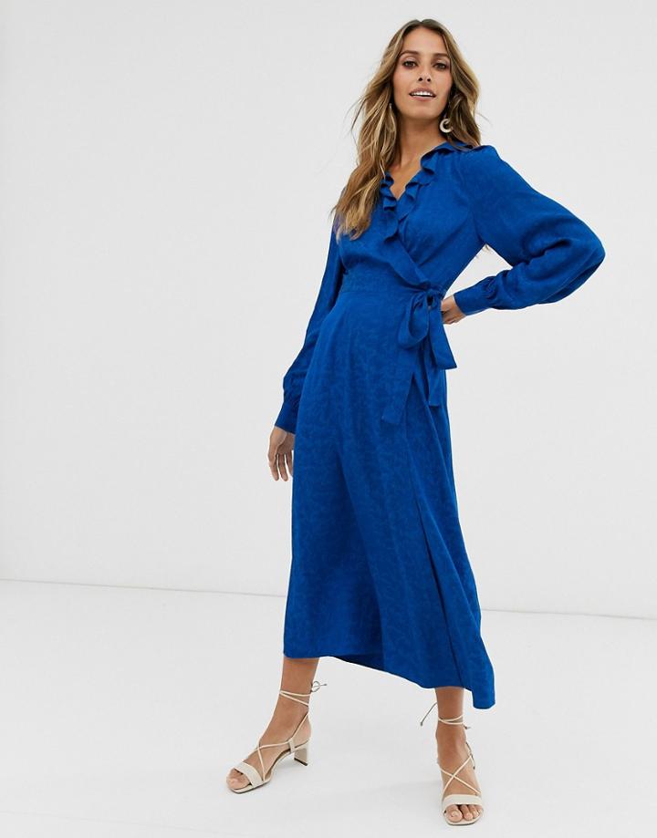 & Other Stories Jacquard Wrap-front Midaxi Dress In Bright Blue