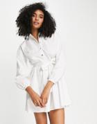 River Island Belted Poplin Mini Shirt Dress In White
