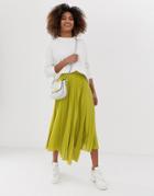 Asos Design Cut About Wrap Pleated City Maxi Skirt - Green