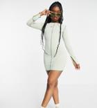 Missy Empire Exclusive Contrast Stitch Mini Dress In Sage-green