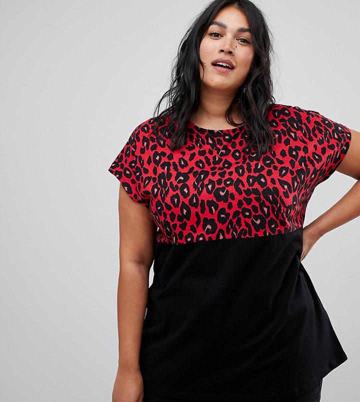 New Look Curve Animal Color Block Tee - Red