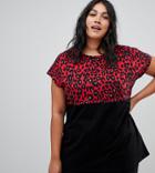 New Look Curve Animal Color Block Tee - Red