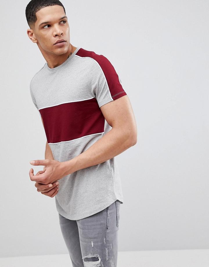 Asos Design T-shirt With Color Block And Piping In Twisted Jersey - Gray