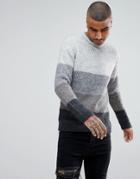 Asos Knitted Mohair Wool Blend Sweater With Color Block Design - Gray