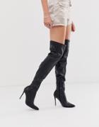 Truffle Collection Black Pu Stretch Over The Knee Heeled Boots