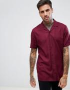 Asos Regular Fit Viscose Shirt With Revere Collar In Burgundy - Red