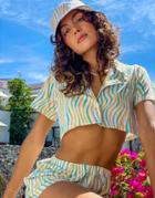 Noisy May Boxy Cropped Shirt In Wave Print-multi