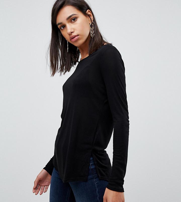 River Island Long Sleeve Basic Scoop Neck Top In Black - Black