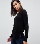 River Island Long Sleeve Basic Scoop Neck Top In Black - Black