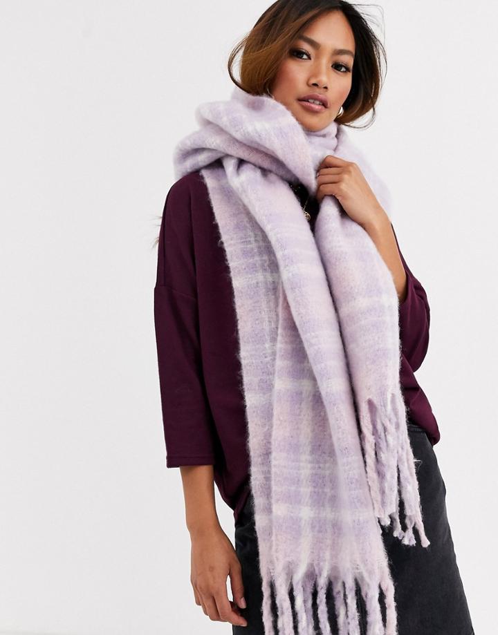 Asos Design Fluffy Check Scarf In Lilac