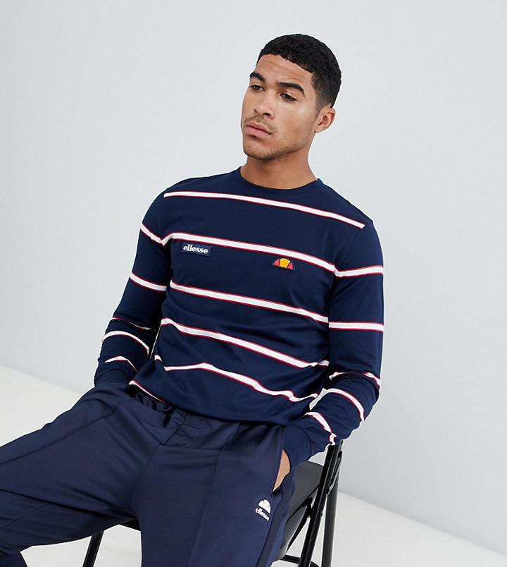 Ellesse Striped Long Sleeve T-shirt In Navy - Navy