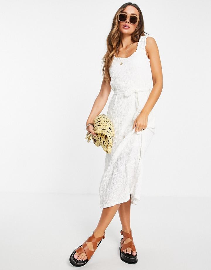 Vila Textured Midi Dress In White