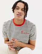 Asos Design Relaxed Stripe T-shirt In Towelling With C'est La Vie Embroidery - Beige