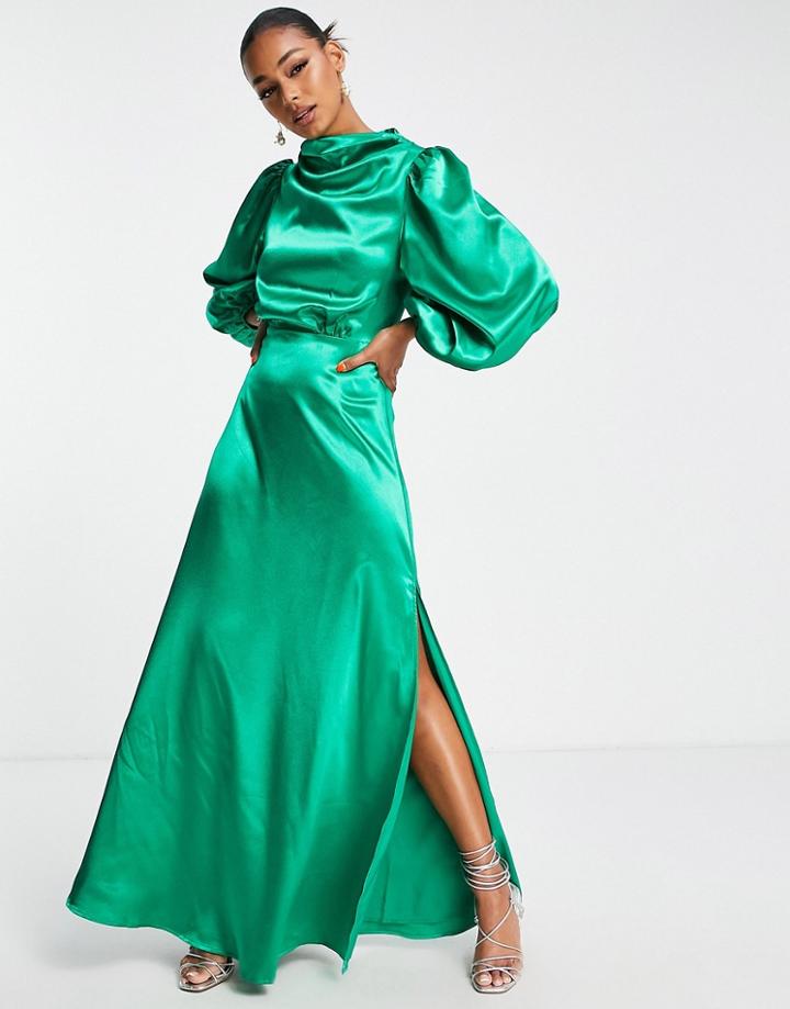 Vl The Label Long Sleeve Satin Maxi Dress In Bright Green