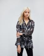 Religion Oversize Shirt In Star Print With Metallic Specks - Gray