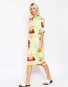 Asos White Silk Block Print T-shirt Dress - Multi