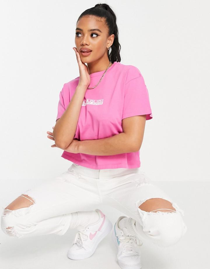 Napapijri Box Cropped T-shirt In Pink