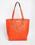 Little Mistress Large Tote Bag With Chain - Coral Red