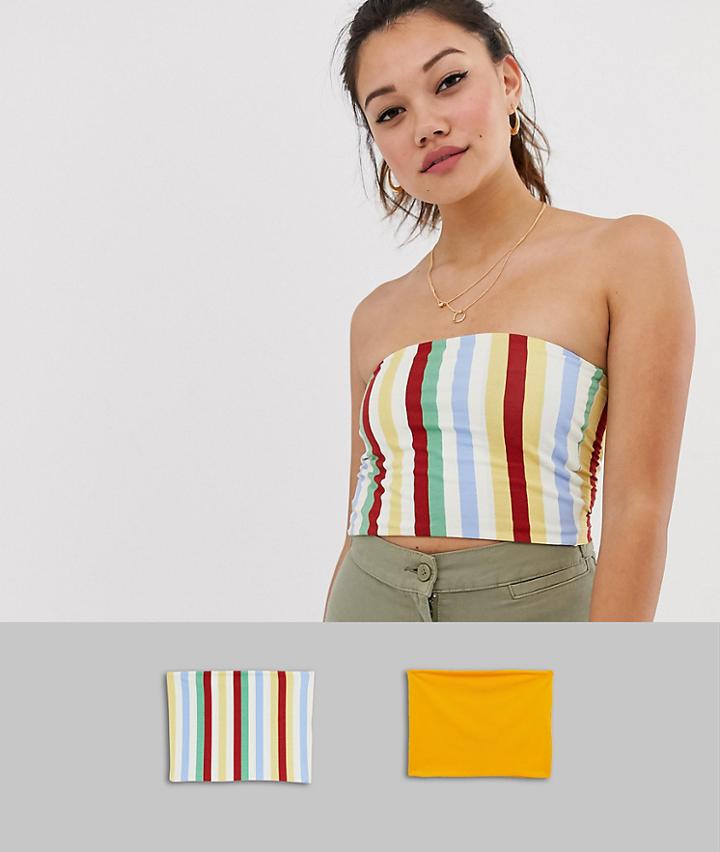 Miss Selfridge Pack Of 2 Jersey Bandeau Tops In Mustard And Stripe - Multi