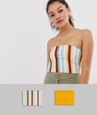 Miss Selfridge Pack Of 2 Jersey Bandeau Tops In Mustard And Stripe - Multi