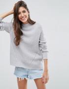 Asos Ultimate Chunky Sweater With Slouchy High Neck - Gray