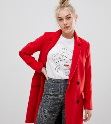 Brave Soul Petite Glenda Tailored Wool Coat - Red