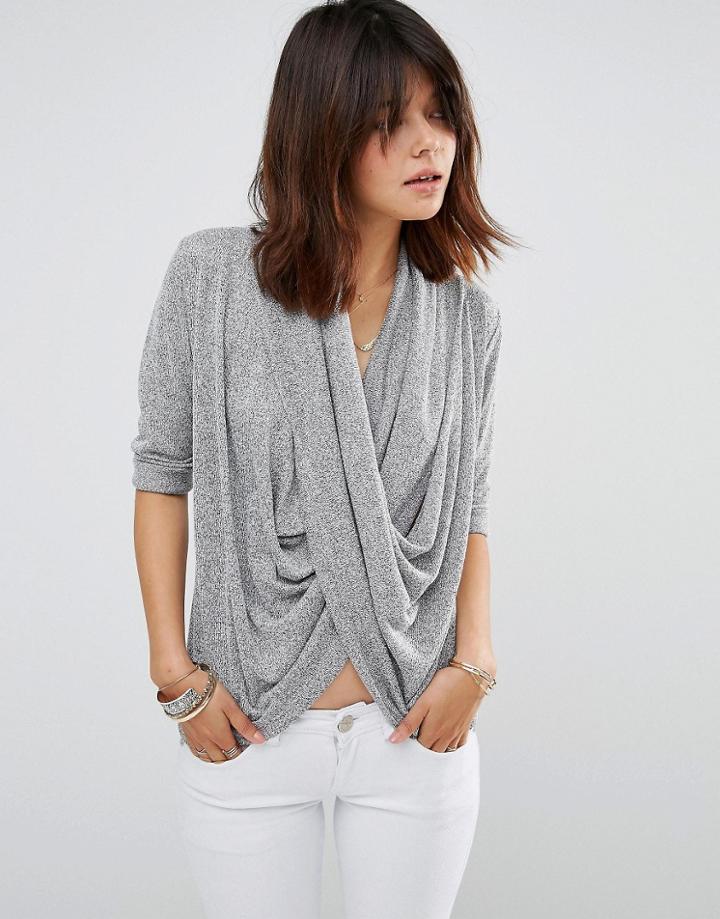 Only Vimon Wrap Top - Light Gray Melange