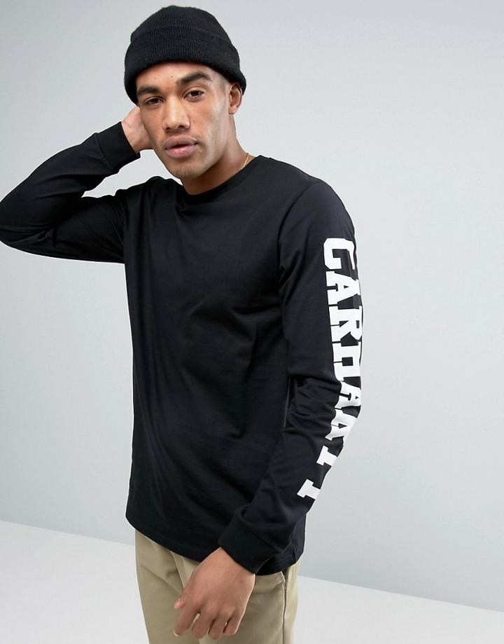 Carhartt Wip College Long Sleeve T-shirt With Sleeve Print - Black