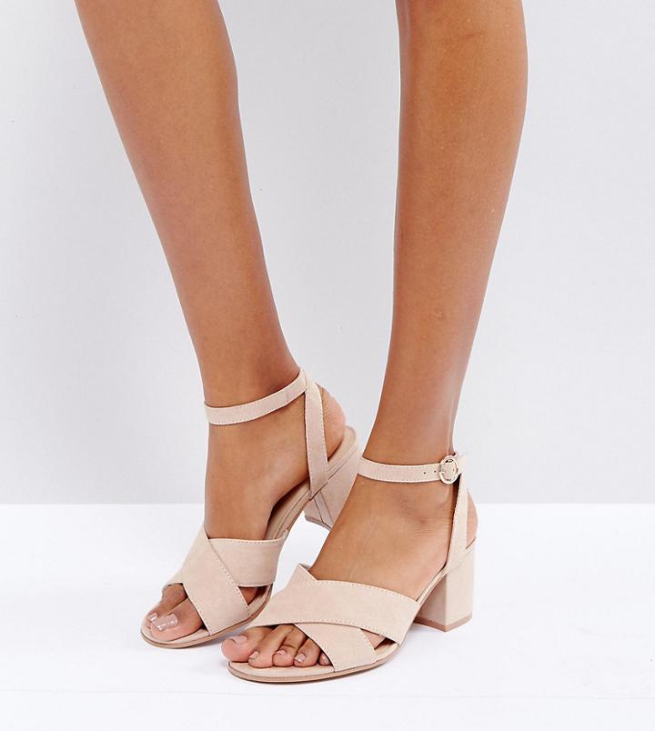 London Rebel Wide Fit Mid Block Heel Sandals - Beige