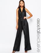 Asos Tall Jumpsuit With Halter Neck And Wide Leg - Black
