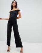 Lipsy Stretch Pants With Button Side Detail - Black