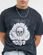 Asos Design Oversized T-shirt In Washed Black With Floral Print