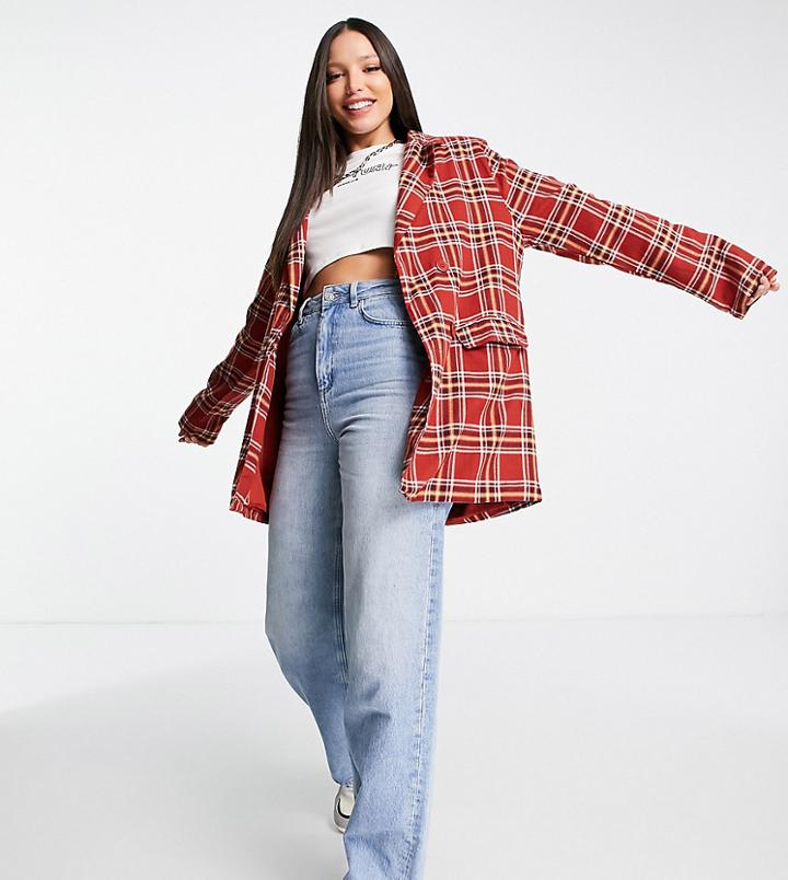 Heartbreak Tall Longline Blazer In Rust Check - Part Of A Set-multi