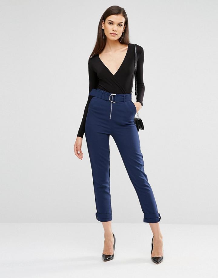 Lavish Alice D-ring Belt & Cuff Tape Leg Pants - Navy