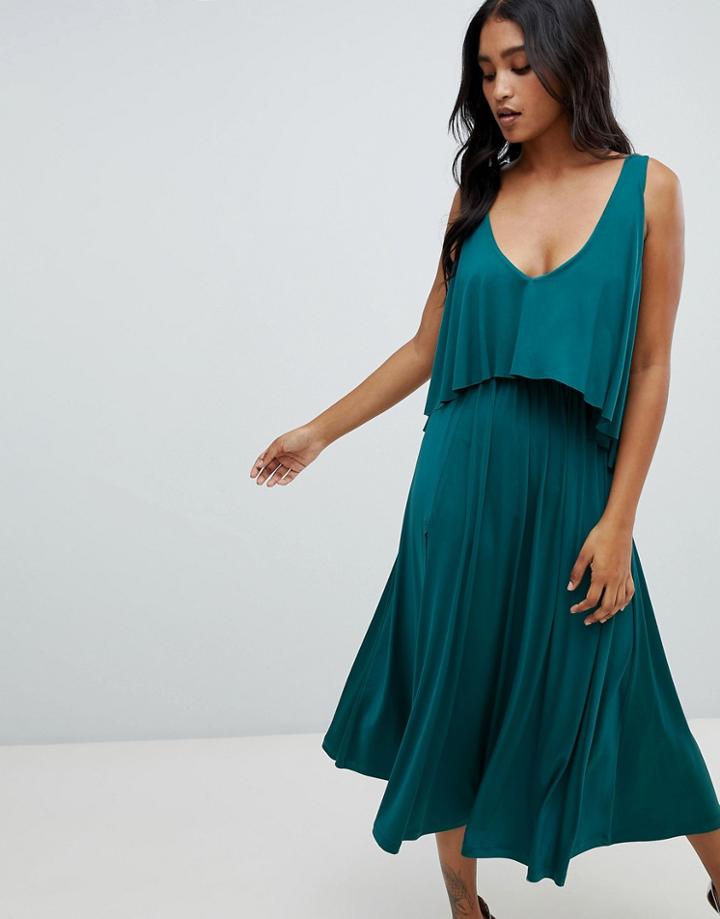 Asos Design Slinky Cape Midi Dress - Multi