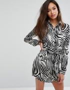 Prettylittlething Zebra Print Shirt Dress - Multi