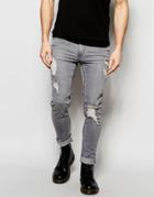 Cheap Monday Jeans Tight Stretch Skinny Fit Freedom Gray Extreme Knee And Thigh Rip - Freedom Gray