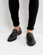 Hudson London Benedict Grain Leather Tassle Loafers - Black