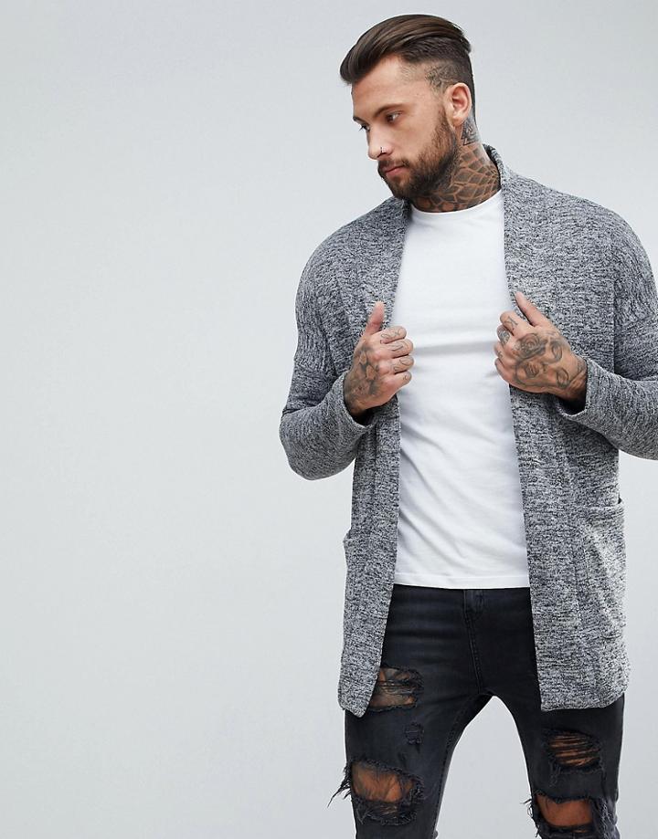 Bershka Knitted Cardigan In Gray Marl - Gray