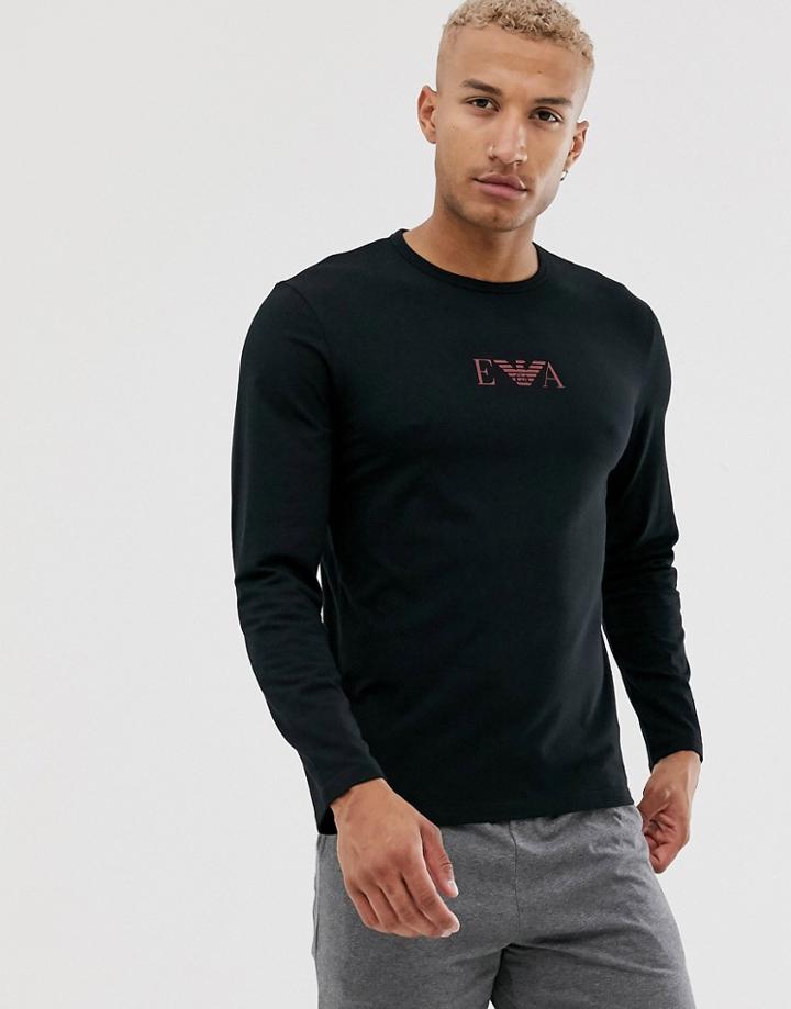 Emporio Armani Slim Fit Eva Eagle Logo Long Sleeve Lounge T-shirt In Black