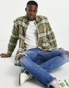Topman Brushed Check Shirt In Khaki-green
